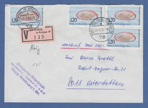 Bund 1982 Meeresschutz Mi.-Nr. 1144 per 4 als MEF auf V-Brief aus Freiburg 