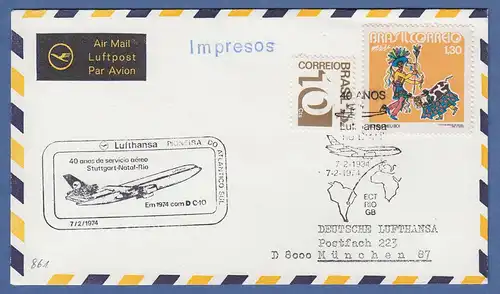Brasilien 1972 Mi.-Nr. 1332 ect auf Lufthansa-Erstflugbrief Stuttgart-Natal-Rio 