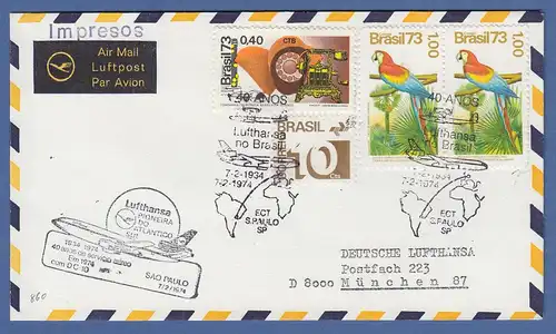 Brasilien 1973 Mi.-Nr. 1417 ect auf Lufthansa-Jubiläumsbrief 1934-1974 