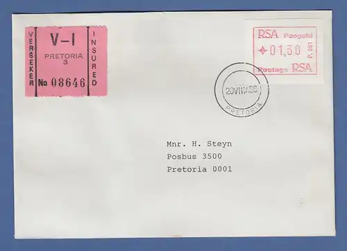 RSA Südafrika FRAMA-ATM aus OA P.001 Pretoria Wert 01.30 auf Wertbrief
