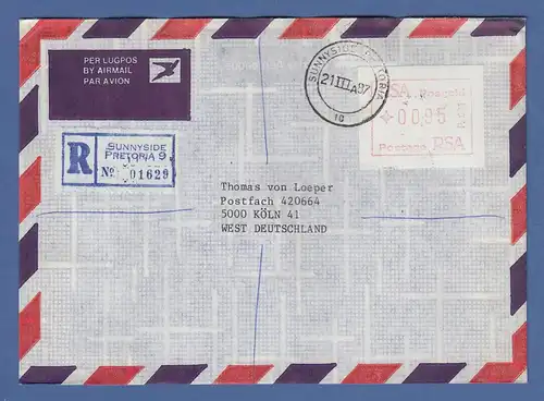 RSA Südafrika FRAMA-ATM aus OA P.001 Pretoria Wert 00,95 auf R-Brief nach D