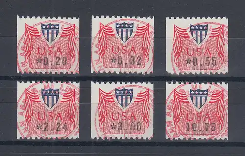 USA 1994 ATM PMC-Gard Type II gl. Gummi Satz 6 Werte 20-32-55-224-300-1075 O