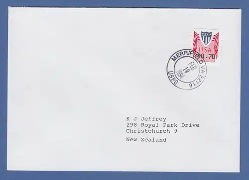 USA PMC Unisys ATM Wert 0,70 $ auf FDC MERRIFIELD VA 19. FEB.1994 -> Neuseeland