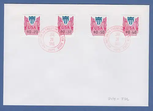 USA Unisys ATM mit Jahreszahl 1996 Satz 4 Werte 20-32-50-60 auf FDC 26.1.96