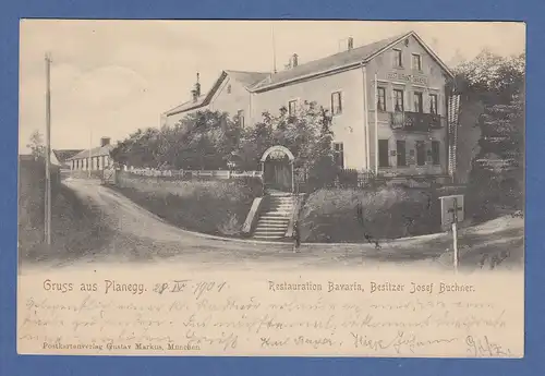 AK Bayern Gruss aus Planegg Restauration Bavaria, gelaufen 1901 nach München