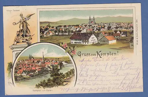 AK Bayern Gruss aus Kempten gelaufen 1898 nach München