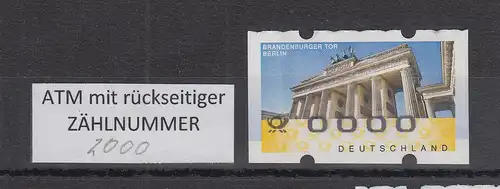 Deutschland ATM Mi-Nr. 6 0000-Druck vom Rollenanfang mit rücks. Zählnummer 2000