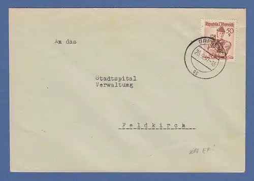 Österreich 1948 Trachten 0,50 S Mi.-Nr. 904 als EF auf Drucksache, O Bregenz