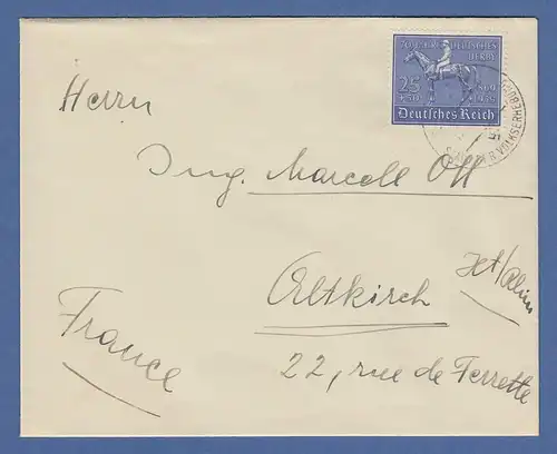 Dt. Reich Blaues Band Mi.-Nr. 698 portoger. EF auf AUSLANDSBRIEF nach Frankreich