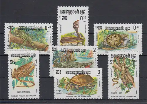 Kambodscha / Cambodge 1983 Mi.-Nr. 496-502 Reptilien Satz 7 Werte ** 