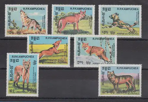 Kambodscha / Cambodge 1984 Mi.-Nr. 577-83 Hundeartige kpl. Satz 7 Werte ** 