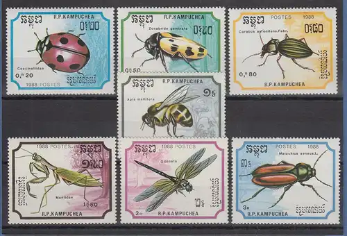 Kambodscha / Cambodge 1988 Mi.-Nr. 969-75 Käfer, Insekten kpl. Satz 7 Werte ** 