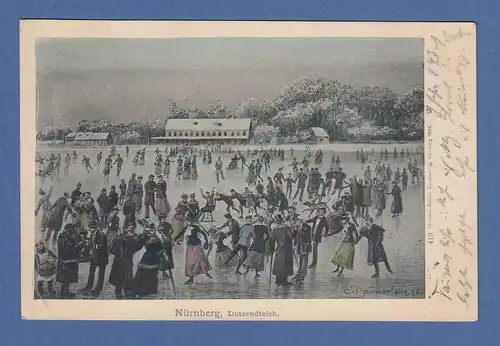 AK Bayern Nürnberg Dutzenteich gelaufen 1901 nach München