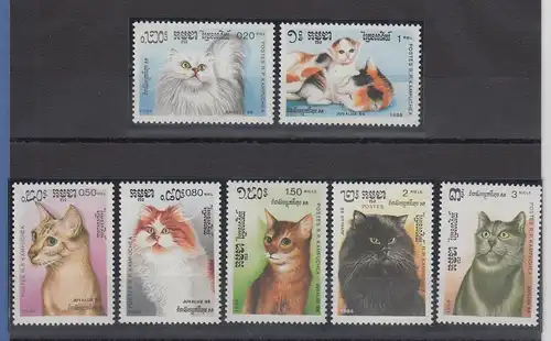 Kambodscha / Cambodge 1988 Mi.-Nr. 930-36 Katzen Satz 7 Werte ** 