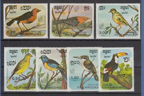 Kambodscha / Cambodge 1985 Mi.-Nr. 690-96 Vögel Satz 7 Werte ** 