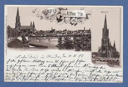 AK Bayern Gruss aus Ulm Ulmer Münster gelaufen 1899 nach Bamberg