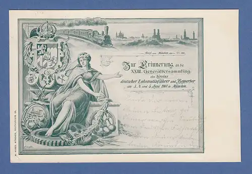 AK Bayern München Erinnerung deutscher Lokomotivführer gelaufen 1907 in München