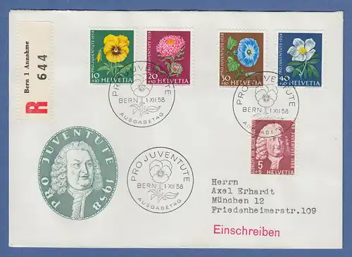 Schweiz Pro Juventute 1958 kpl. Satz auf R-FDC mit Sonder-O BERN