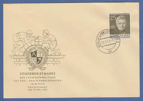 Berlin 1953 Berliner Männer 25Pfg Schinkel Mi.-Nr. 98 auf offiz. FDC