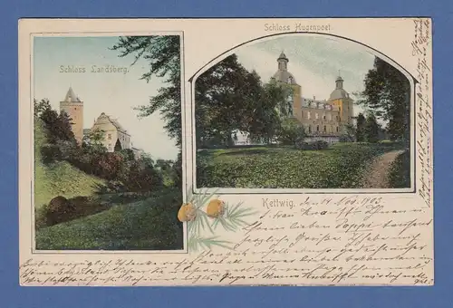 AK Kettwig Schloss Landsberg & Schloss Hugenpoet gelaufen 1903 nach München