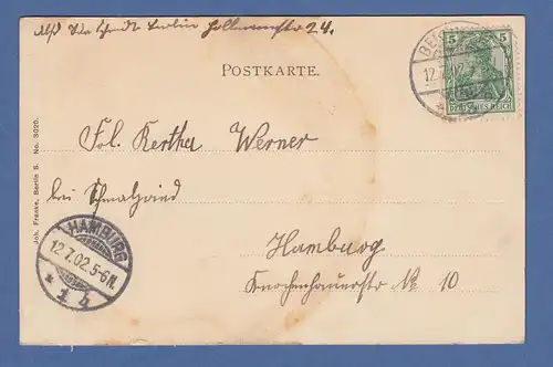 AK Berlin Grunewald Jagdschloss gelaufen 1902 nach Hamburg
