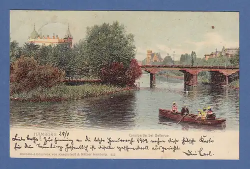 AK Hamburg Canalpartie bei Bellevue gelaufen 1902 in Hamburg