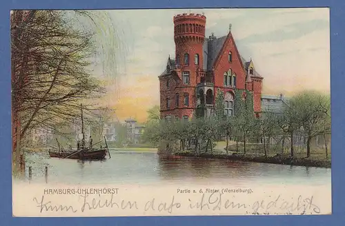 AK Hamburg Uhlenhorst Partie a.d. Alster Wenzelburg gelaufen 1902 in Hamburg