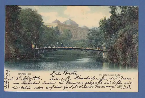 AK Hamburg Fußgängerbrücke im Botanischen Garten, gelaufen 1906