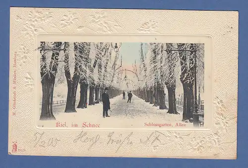 AK Kiel im Schnee Schlossgarten Allee gelaufen 1905