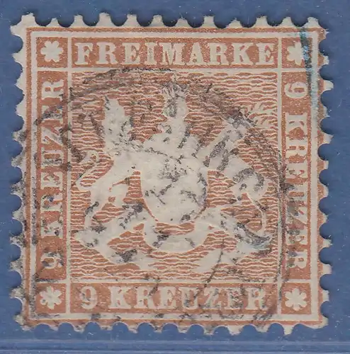 Württemberg 1863 9 Kreuzer gelbbraun Mi.-Nr. 28a gestempelt