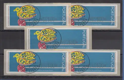 Portugal 1999 ATM Holzvogel Mi.-Nr. 13.2 Satz 50-85-95-100-140 gestempelt