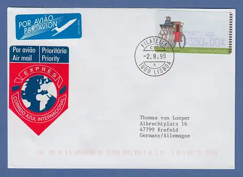 Portugal 1999 ATM Postkutsche Mi.-Nr. 19.2 AZUL-Wert 350 auf Express-Brief