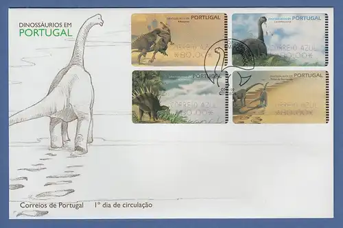 Portugal 1999 ATM Dinosaurier 4 Motive Mi.-Nr. 24-27.1 Z2 (SMD) auf offiz. FDC