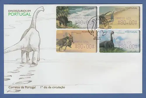 Portugal 1999 ATM Dinosaurier 4 Motive Mi.-Nr. 24-27. Z2 (Amiel) auf offiz. FDC