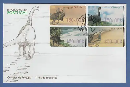 Portugal 1999 ATM Dinosaurier 4 Motive Mi.-Nr. 24-27. Z1 (Amiel) auf offiz. FDC