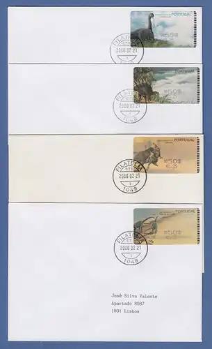 Portugal 2000 ATM Dinosaurier Mi.-Nr. 29-32.2 je Wert 50$ auf 4 FDC