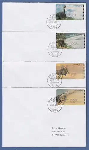 Portugal 2000 ATM Dinosaurier Mi.-Nr. 29-32.2 je Wert 100$ auf 4 FDC