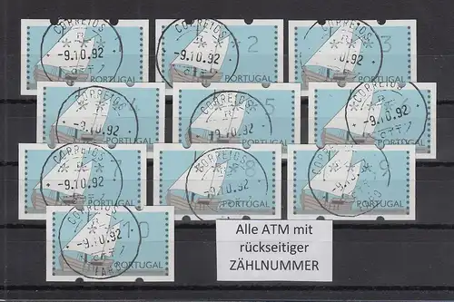 Portugal 1992 ATM Karavelle Mi.-Nr. 5 Serie 10 ATM mit ZNR Werte 1-10 mit ET-O 