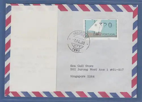 Portugal 1992 ATM Karavelle Mi.-Nr. 5 hoher Wert 320 auf Brief nach Singapur, AQ