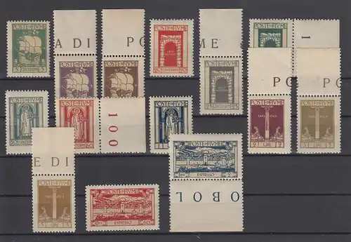 Fiume 1923 Freimarken Mi.-Nr. 154-167 Satz 14 Werte kpl. **, viele Randstücke