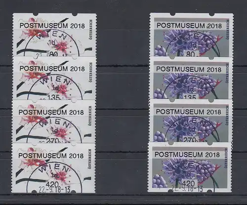 Österreich 2018 ATM Mi.-Nr. 54-55 POSTMUSEUM 2018 je Satz  80-135-270-420 O