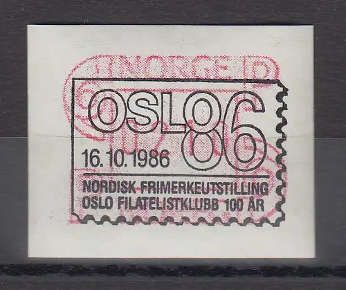 Norwegen 1986 FRAMA-ATM Posthörner schmale Ziffern braunrot mit Sonder-O OSLO'86