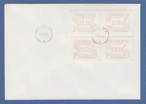 Norwegen 1986 FRAMA-ATM Mi.-Nr. 3.1b Satz 210-250-350-400 auf Blanco-FDC O OSLO