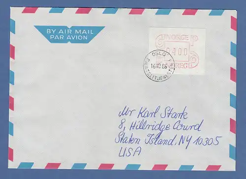 Norwegen 1986 FRAMA-ATM Mi.-Nr. 3.1b Wert 400 auf FDC mit O OSLO -> USA