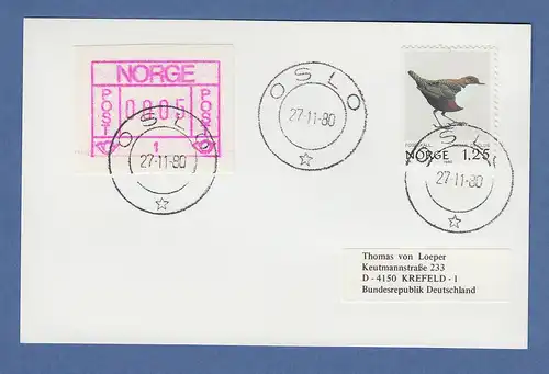 Norwegen 1978 FRAMA-ATM Mi.-Nr. 1.xa dunkles Papier auf Karte O Oslo 27.11.80