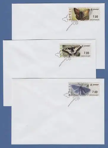 Norwegen 2008 ATM Schmetterlinge altes Logo Mi-Nr 7-9 je Wert 7.00 auf 3 FDC 