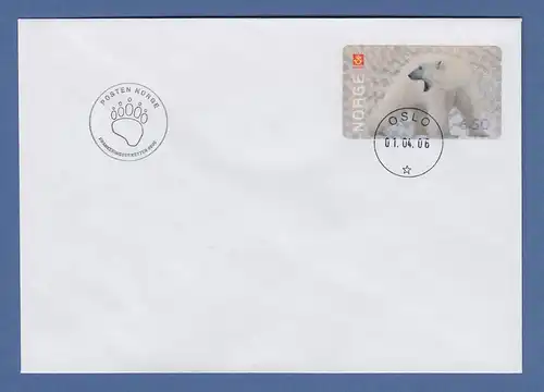 Norwegen 2006 ATM Eisbär Mi.-Nr. 6 Einzelwert 6,50 auf FDC mit ET-O OSLO 1.4.06