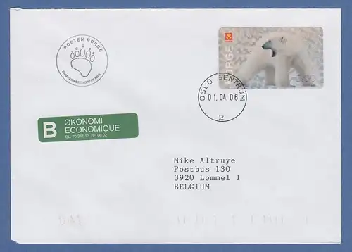 Norwegen 2006 ATM Eisbär Mi.-Nr. 6 Wert 8,00 auf gel. B-Post-FDC nach Belgien 