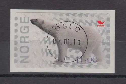 Norwegen 2008 Eisbär Sonderdruck ähnlich ATM  Wert 11,00 Mi.-Nr. 13So3 ET-O