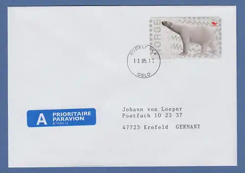 Norwegen 2008 ATM Eisbär Mi.-Nr. 13f Wert 12,00 auf A-Post-Brief -> Deutschland